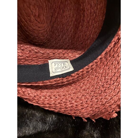 Frye Red Raffia Straw Wide Brim Raw Edge Woven Sun Hat OS main image 4